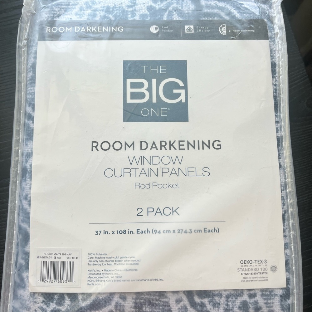 Room darkening curtains Blue and white 36x108
